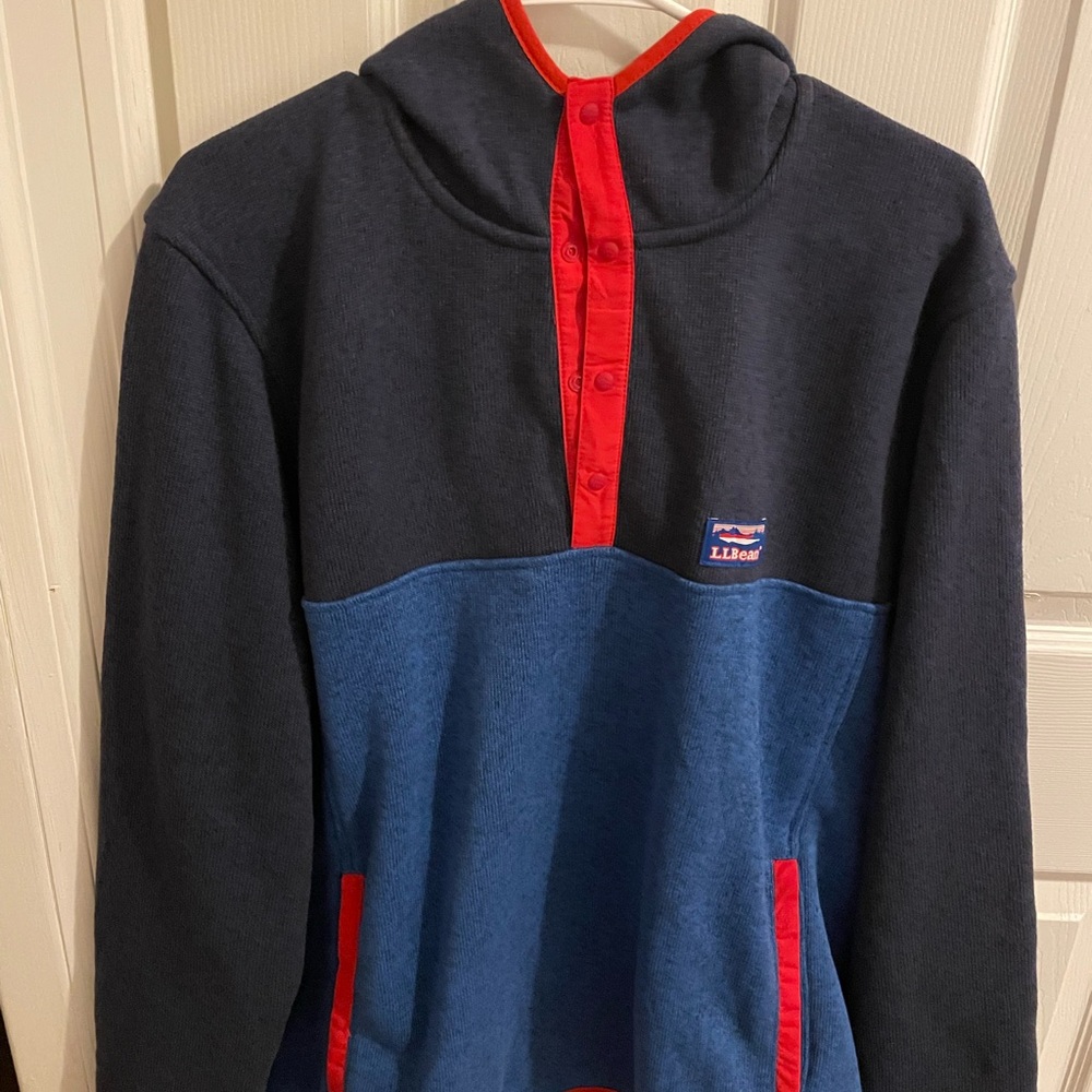 L.L. Bean Black and Red Hooded Fleece